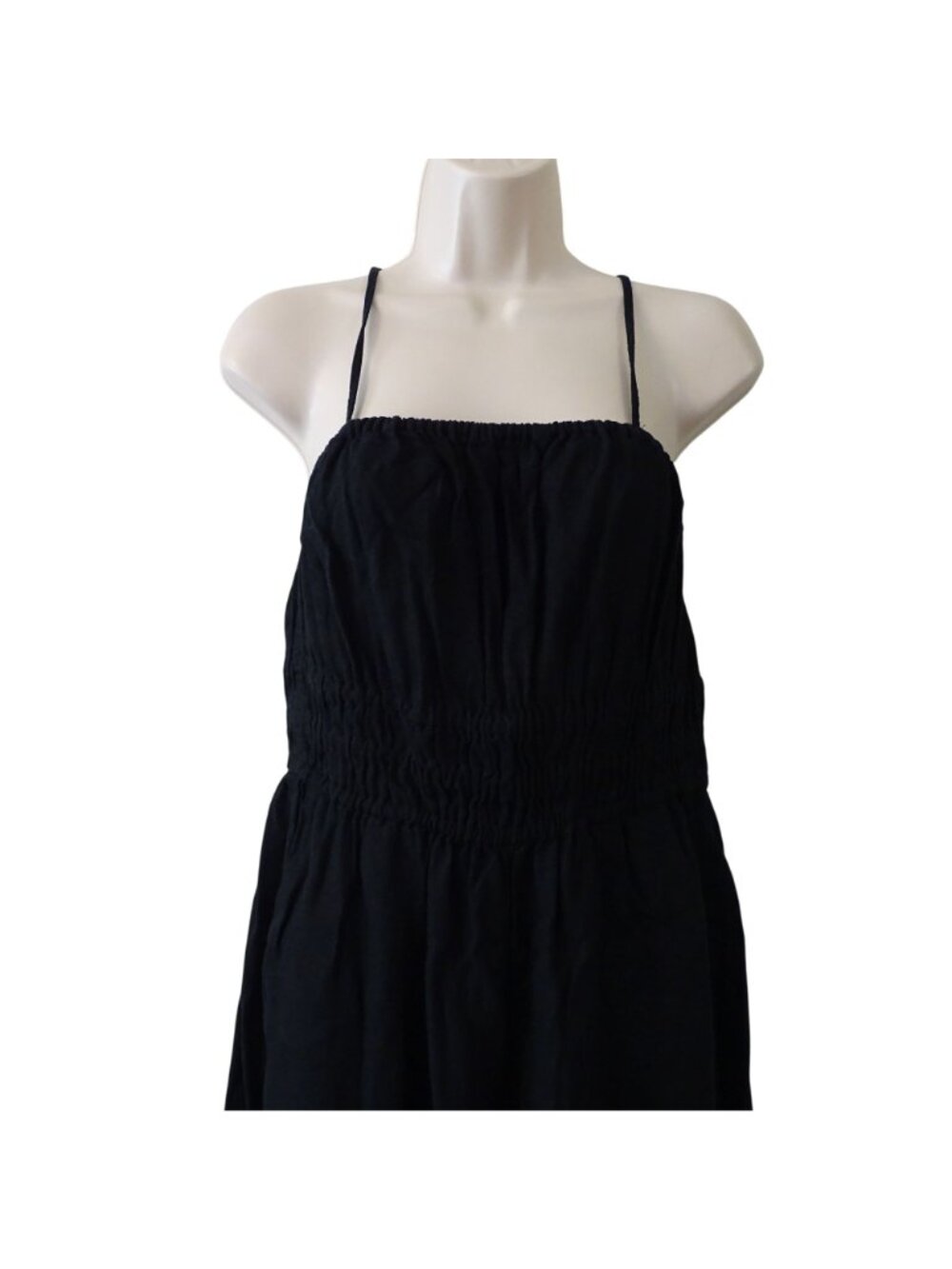 Old Navy Sleeveless Cropped Jumpsuit Empire Waist Size M Black Linen Wide Leg - Picture 3 of 13